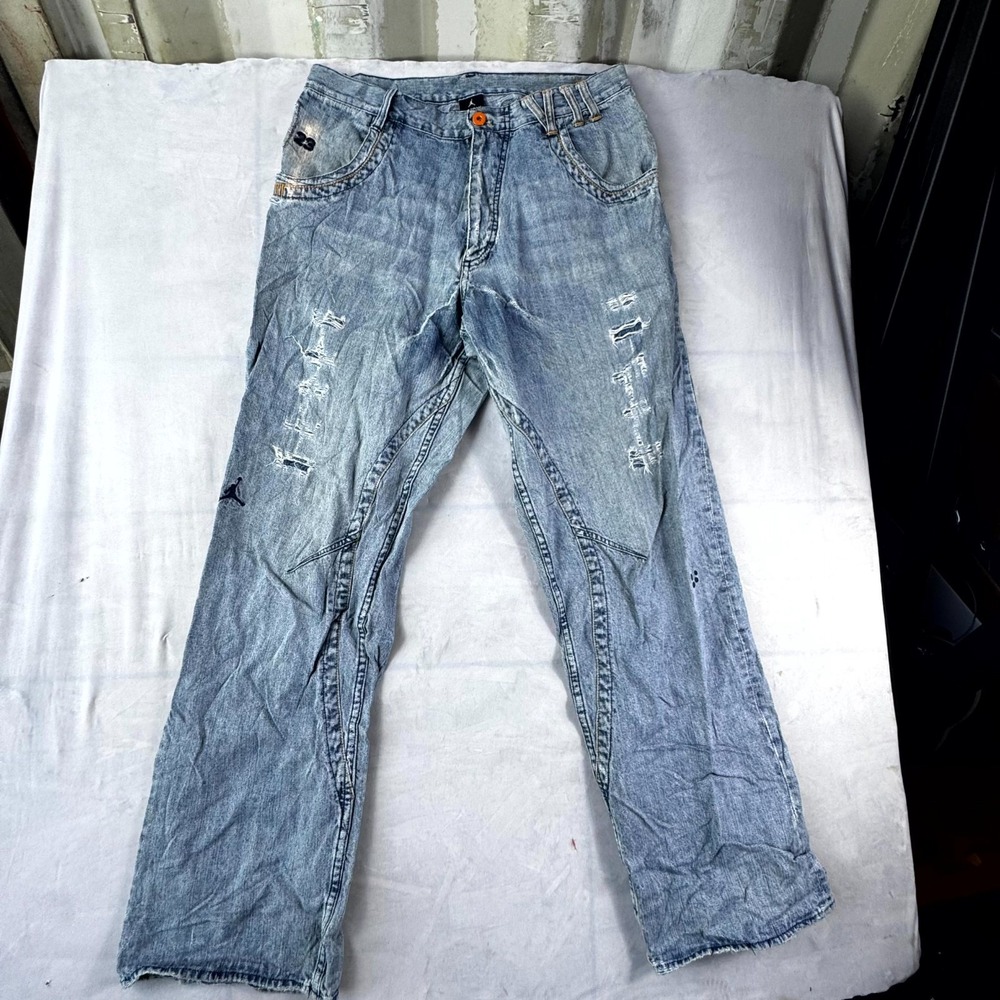 Vintage Jordan Jeans Mens 34x34 Blue Denim Distressed Hip Hop Straight Leg